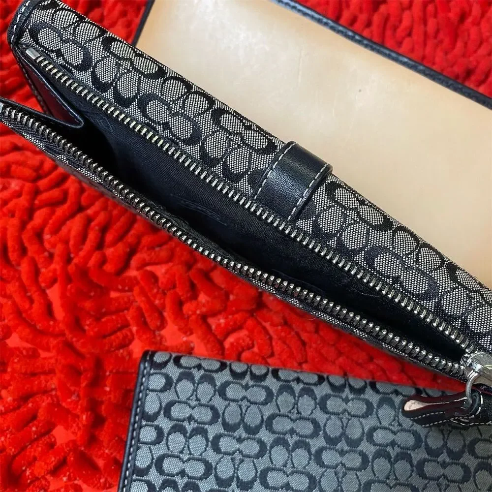 Vintage Coach Women's Black Jacquard Trifold Wallet Checkbook Holder